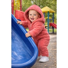 Chicsy Baby Kışlık Tatlı Unisex Kapüşonlu Peluş Fermuarlı Bebek Tulum
