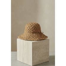 Mollycrush Kadın Camel Dantel Desenli Plaj Şapkası - Hasır El Yapımı Ayarlanabilir Bucket