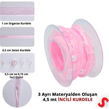 Süsle Bebek ve Parti Incili ve Satenli Organze Kurdele, 4 cm x 4,57 mt - Pembe