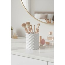 Kafs Store Geometrik Beyaz Kalemlik & Makyaj Fırçalık | 8X10 cm Modern Organizer