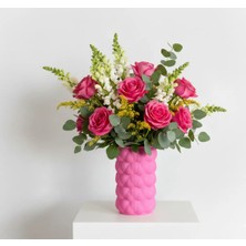 Kafs Store Dekoratif Kabartma Desenli Seramik Vazo | Modern & Minimal Tasarım | 9,5X9,5X17,5 cm