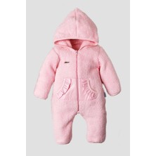 Chicsy Baby Kışlık Tatlı Kız Bebek Peluş Tulum Kapüşonlu Fermuarlı Kışlık Polar Tulum