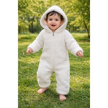 Chicsy Baby Kışlık Tatlı Unisex Kapüşonlu Peluş Fermuarlı Bebek Tulum