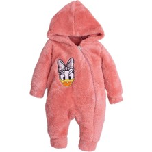 Chicsy Baby Kışlık Tatlı Peluş Kapüşonlu Welsoft Tulum %100 Pamuklu Gül Kurusu Renkli Tasarım
