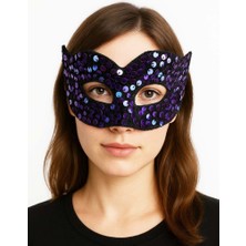 Popüler Sepet Mor Renk Arkadan Lastikli Pul Payet Işlemeli Balo After Parti Maskesi