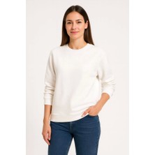 paris store Üç Iplik Düz Bisiklet Yaka Sweatshirt - Beyaz