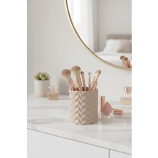 Kafs Store Geometrik Bej Kalemlik & Makyaj Fırçalık | 8X10 cm Modern Organizer
