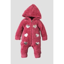 Kidex’s Baby Kışlık Tatlı Peluş Kalpli Welsoft Tulum Kapüşonlu Bebek Tulum