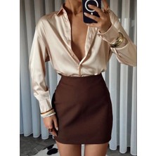 Esila Moda Kadın Bej Saten Gömlek