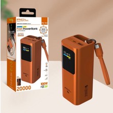 Azurtech 100W 3A, Usb-C Girişi/çıkışlı Dahili Kablolu, Akıllı Dijital Göstergeli 20.000MAH, Hızlı Powerbank