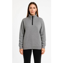 paris store Üç Iplik Dık Yaka Yarım Fermuarlı Sweatshirt - Gri