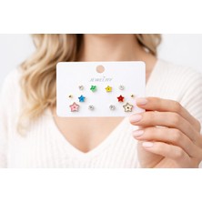 Styles Renkli Yıldız Figürlü Çoklu Küpe Seti (6 Çift )