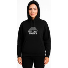 paris store Üç Iplik Kapüşonlu Ön ve Arka Baskılı Sweatshirt Hoodie - Siyah