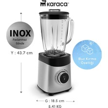 Karaca Dijital Ekranlı Inox Paslanmaz Gövde 1,8 Litre Cam Hazne 1800W Yüksek Güçlü Buz Kırma Özellikli  Smoothie Blender