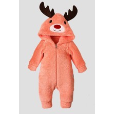 Kidex’s Baby Kışlık Tatlı Peluş Geyikli Welsoft Tulum Kapüşonlu Bebek Tulum