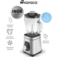 Karaca 1,5 Lt Cam Sürahi Blender 2 Hız Ayarı 6 Paslanmaz Çelik Bıçak 1200W Paslanmaz Çelik Bıçaklı Geniş Hazneli Blender