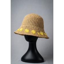 Mollycrush Kadın Hasır Papatya Nakışlı Bucket  - Ayarlanabilir Bağcıklı, Katlanabilir Yazlık Güneş Şapkası