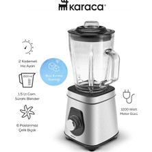 Karaca 1,5 Lt Cam Sürahi Blender 2 Kademeli Hız Ayarı 6 Paslanmaz Çelik Bıçak 1200W Paslanmaz Çelik Bıçaklı Geniş Hazneli Cam Smoothie Blender