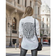 paris store Kadın Leopar Baskılı Taş Işlemeli Jessica Kumaş Gömlek