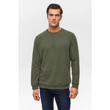 Süvari Haki Regular Düz Bisiklet Yaka Sweatshirt