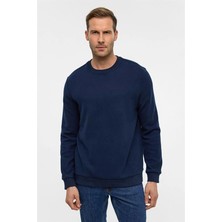 Süvari Lacivert Regular Düz Bisiklet Yaka Sweatshirt