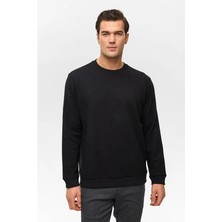 Süvari Siyah Regular Düz Bisiklet Yaka Sweatshirt