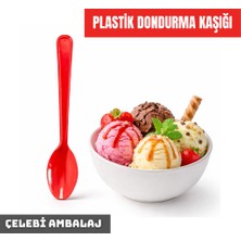 Çelebi Ambalaj Plastik Dondurma Kaşığı - 50 Adet Kırmızı Renk Sert Plastik Kaşık Irmik Kaşığı Tatlı Kaşığı