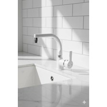 Esora Beyaz Balık Sırtı Delta Lavabo Bataryası Oynar Başlıklı Çift Su Girişli Lavabo Musluğu Çeşme