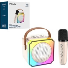 Shopwave Beyaz Karaoke Mikrofonlu Wireless Hoparlör - Speaker Işıklı USB Şarjlı Bt - Tf Card - Aux 5W (5047)