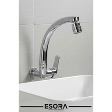 Esora 360° Oynar Başlıklı Kuğu Borulu Duvardan Tek Su Mutfak - Banyo ve Lavabo Bataryası