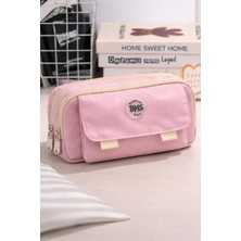 Bambus Home Önü Cepli 3 Bölmeli Büyük Kapasiteli Öğrenci/ofis Malzeme Kumaş Kalem Kutusu Kalemlik