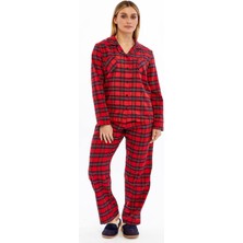 Made by Alisha Kırmızı Ekose, Düğme Detaylı,ceket Yaka Pijama Takımı