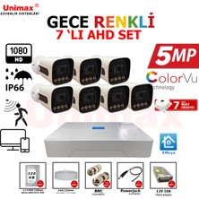 Unimax 7 Li Gece Renkli Görüş Warmled Güvenlik Kamerası Su Geçirmez Full Hd Güvenlik Kamerası Seti  320GB HDD