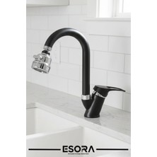 Esora Siyah Krom Baston Lavabo Bataryası Filtreli Oynar Başlıklı Banyo Musluğu Çeşmesi Çift Su Girişli