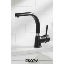 Esora Siyah Krom Balık Sırtı Lavabo Bataryası Banyo Çeşmesi Çift Su Girişli Lavabo Musluğu 2 Yıl Garantili