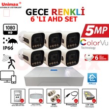 Unimax 6 Lı Gece Renkli Görüş Warmled Güvenlik Kamerası Su Geçirmez Full Hd Güvenlik Kamerası Seti  320GB HDD