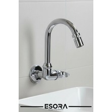 Esora 360° Oynar Başlıklı Baston Borulu Duvardan Tek Su Mutfak - Banyo ve Lavabo Bataryası