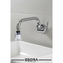 Esora Duvardan Tek Su Girişli Kireç Önleyici Lavabo Musluğu - Pamuk Filtreli Başlıklı Batarya