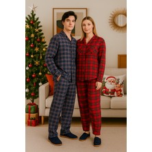 Made By Alisha Kareli Ekose Pamuklu Ceket Yaka Önden Düğmeli Erkek Pijama Takımı