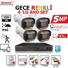 Unimax 4 Lü Gece Renkli Görüş Warmled Güvenlik Kamerası Su Geçirmez Full Hd Güvenlik Kamerası Seti  320GB HDD