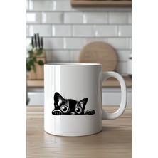 YasBey Design Sevimli Kedi Tasarımlı 330ML Baskılı Beyaz Seramik Kupa Bardak
