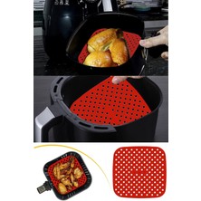 Privo Airfryer Kare Pişirme Matı 21,5 cm Kırmızı Silikon Delikli Xxl Fritöz ve Fırın Uyumlu Isı Dayanıklı