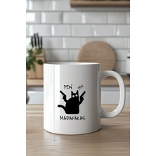 YasBey Design Mizahi Kedi Tasarımlı 330ML Baskılı Beyaz Seramik Kupa Bardak