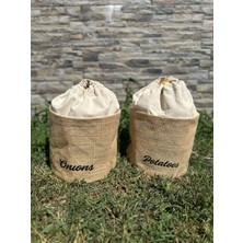 Tua Home Patates Soğanlık Sebzelik 2'li Bez Torba – Doğal Jüt ve Kanvas Kumaş – Her Torba 5 kg Kapasiteli