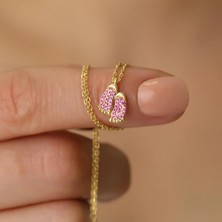 Nox Jewelry 14 Ayar Mikron Altın Kaplama Pembe Taşlı Bebek Ayağı Kolye – Anlamlı Minimal Kadın Kolye - CNS00118