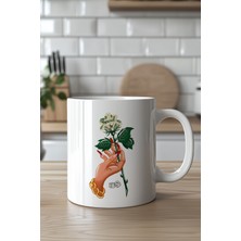 YasBey Design Kadın ve Gül Tasarımlı 330ML Baskılı Beyaz Seramik Kupa Bardak