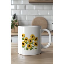 YasBey Design Ayçiçeği Tasarımlı 330ML Baskılı Beyaz Seramik Kupa Bardak