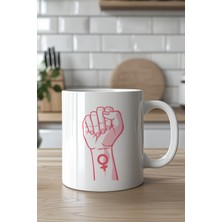 YasBey Design Kadın Hakları Tasarımlı 330ML Baskılı Beyaz Seramik Kupa Bardak