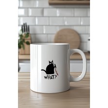 YasBey Design Kara Kedi Figürlü 330ML Baskılı Beyaz Seramik Kupa Bardak