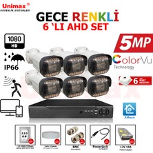 Unimax 6 Lı Gece Renkli Görüş Warmled Güvenlik Kamerası Su Geçirmez Full Hd Güvenlik Kamerası Seti  320GB HDD